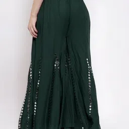 omaya Women Relaxed Green Viscose Rayon Trousers image 2