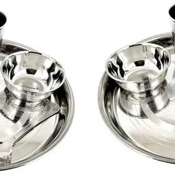 rbgiit Pack of 10 Stainless Steel Brand of Happiness Stainless Steel Thali Bhojan Set of Dinner Plate, Katori Bowl, Glass, Spoon Stainless Steel Dinner / Lunch Guest Serving Food Decorative Bhojan Thali Dinner Table Suitable All Places And Function Dinner Sets Dinner Set-picture-27