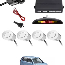 maties Car Parking Sensors - Set of 4 with Reverse Parking Camera (White)-305 White Reversing Electromagnetic Parking Sensors With Camera-305 Parking Sensor image 1