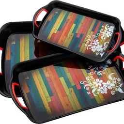 finner lining & flowers design Tray Serving Set Plastic Serving Tray with Handle | Tray-picture-23