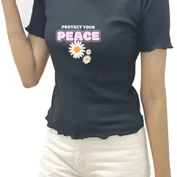 dimt Casual Regular Sleeves Graphic Print Women Black Top-picture-13