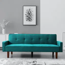 Nebia Fabric 3 Seater Convertible Sofa Cum Bed In Sea Green Colour-image-65