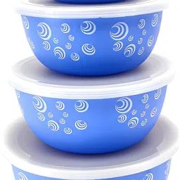 alsaas Stainless Steel Decorative Bowl Flora Microwave Safe bowls 4 Pcs set with Euro Lid Designer Blue Spiral-picture-18