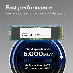 Crucial E100 1 TB Desktop, Laptop Black PCIe NVMe Internal Solid State Drive (SSD) (CT1000E100SSD8) image 2