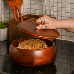 hubwooden Handcrafted Premium Mahogany Finish Roti Casserole for Kitchen | Round Hot Pot, Serve Casserole-picture-12