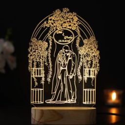ecraftindia Golden Wedding Acrylic & Wooden Base LED Table Lamp with Rechargeable Battery-picture-46