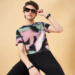 people Men Printed Round Neck Pure Cotton Black T-Shirt image 1