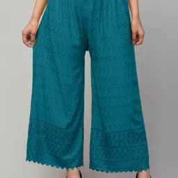 Women Straight Fit Green Viscose Rayon Trousers-image-3