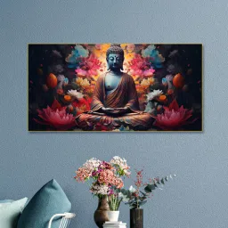 nestroots Canvas Framed Buddha Surrounded by Lotus Flower Wall Painting-picture-38