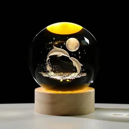 house of common 60mm Dolphin Crystal Ball with LED Wooden Base Night Light Gifts Table Lamp image 4