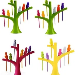 divyanshi 4 Pis Combo Bird Fork, Bird Tree Fruit Fork Set 4 Tree Branches 6 Forks Snack Disposable Plastic Fruit Fork Set-picture-14