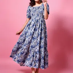 Women Fit and Flare Blue Maxi/Full Length Dress-image-19