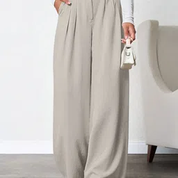 leriya fashion Women Relaxed Beige Lycra Blend Trousers image 1