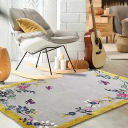 joyrugs by littlelooms Buy Grey Floral Wool and Art Silk 4 ft x 6 ft Hand Tufted Carpet-picture-35