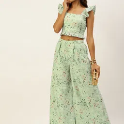 Ethnovog Women Sea Green Printed Co Ords Set-image-3