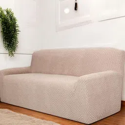 HOUSE OF QUIRK Universal Camel Brown Self Design Jacquard 2 Seater Sofa Cover & Arms image 2