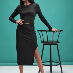 Tokyo Talkies Black Long Sleeves crop Top & Skirt Co-Ord-picture-33