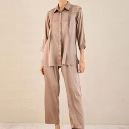 First Resort by Ramola Bachchan Pintucked Shirt & Trousers Co-Ord-picture-12