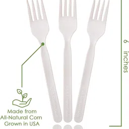 v4l Disposable CPLA 6.2 in Compost Cornstarch Cutlery Disposable Bamboo Dinner Fork, Fruit Fork Set image 2