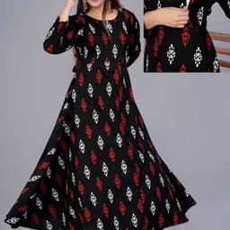 Women Fit and Flare Black, White, Red Ankle Length Dress-image-44
