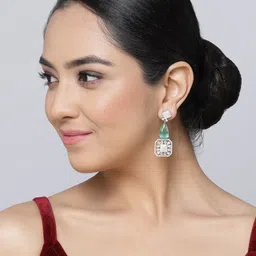 ZENEME Rhodium-Plated American Diamond Studded Teardrop Drop Earrings image 4