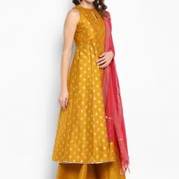 Janasya Women Mustard Yellow Printed Kurta with Palazzos & Dupatta image 5