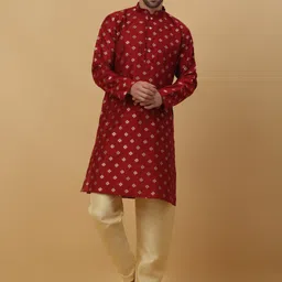 KRAFT INDIA Ethnic Motifs Woven Design Mandarin Collar Jacquard Kurta-picture-22