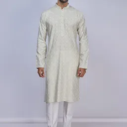 BELLAZO Ethnic Motifs Woven Design Mandarin Collar Jacquard Straight Kurta-picture-16