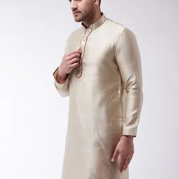 VASTRAMAY Men Mandarin Collar Jacquard Silk Kurta image 5
