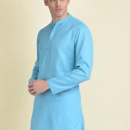 DEYANN Men Mandarin Collar Straight Jacquard Kurta image 5
