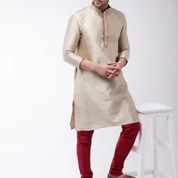 VASTRAMAY Men Mandarin Collar Jacquard Silk Kurta image 3