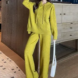 miss mosa by akanksha Alamode By Akanksha Women Yellow Aliva Knitted Woolen Coord Set-picture-11