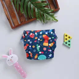 rbastic Reusable Cloth Diaper with Absorbent Insert White Base,Toffee & Socks Print Blue image 5