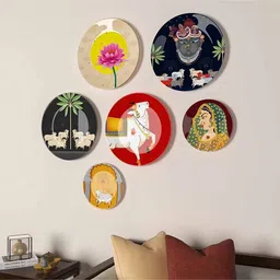 homscape Decorative Wall Plates In Radha Krishna Artistic Pichhwai Design Set Of 6 image 3