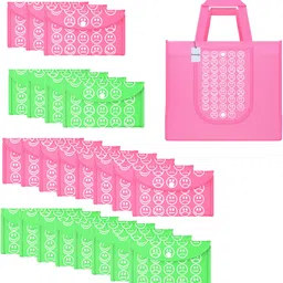 homestic Pack of 24 Smile Foldable Grocery/Shopping Bags For Women | Pink & Green Pack of 24 Grocery Bags-picture-21