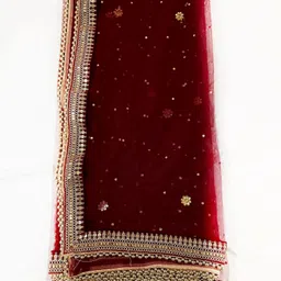 ms creations Net Embroidered Maroon Women Dupatta-picture-26
