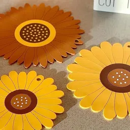 besillia Silicone Sunflower Coasters - Anti-Hot & Foldable Trivet Mat Coaster for Table Protection & Home Decor - Washable & Reusable, Brown Trivet image 3