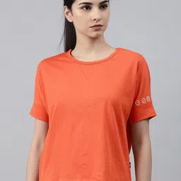 hrx by hrithik roshan Women Printed Round Neck Cotton Blend Orange T-Shirt-picture-38