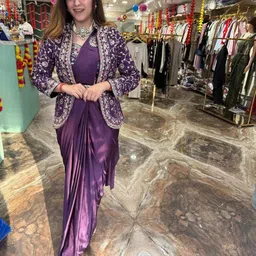 nilormy Ready to Wear Embroidered Pre Draped Saree Tussar Silk Saree image 2