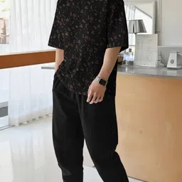 tripr Men Night Suit Set Black Printed image 3