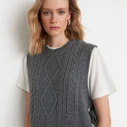 Trendyol Women Charcoal Crop Sweater Vest-image-67