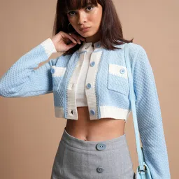 Tokyo Talkies Self Designed Mock Collar Crop Cardigan-picture-28