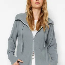 Trendyol Ribbed Hooded Acrylic Cardigan Sweater-picture-28