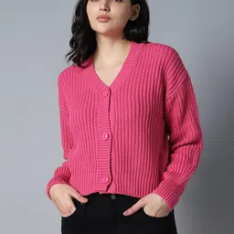 High Star Cable Knit V-Neck Long Sleeve Acrylic Cardigan Sweaters-picture-13