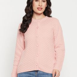 Madame Self Design Round Neck Long Sleeve Acrylic Cable Knit Cardigan-picture-41