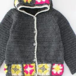 Woonie Unisex Kids Grey & Yellow Cardigan image 2