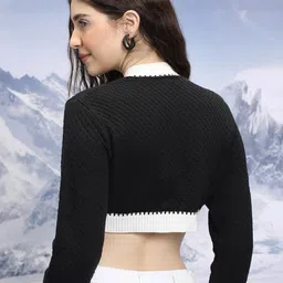 Tokyo Talkies Black Cable Knit Acrylic Crop Cardigan Sweater image 3