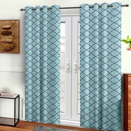 cortina Blue Polyester Abstract 7ft Semisheer Eyelet 2 Pc Door Curtains image 3