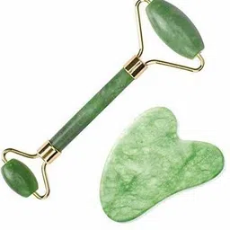 Eseekers Jade Roller and Gua Sha Set Jade Roller & Gua Sha Skin Scraper – Natural Facial Set with Facial Stone and Roller for Firming Face, 100% Natural Jade Stone Face Roller Anti-Aging, Puffy Eyes Massager, Neck, Anti Wrinkle Massager (Green) JR-123 Massager-picture-17
