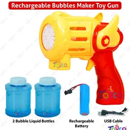 toyco 15 Holes Unlimited Bubble Machine RECHARGEABLE Toy Gun with Two Refill Bottles Guns & Darts image 5